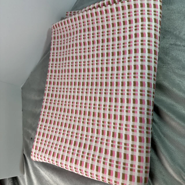 Vintage pink brown white plaid raised fabric  Decorator Fabric 1.5 yard  lot