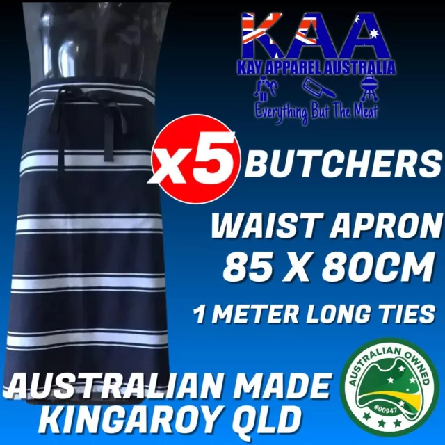 5 X Butchers Apron Waist Apron Navy white 85x80cm, Kitchen Apron