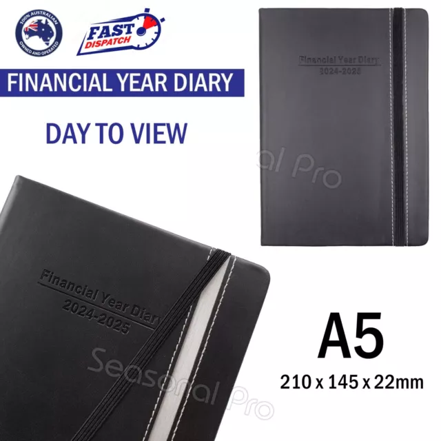 2024 2025 Financial Year Diary Day To View A5 DayTo Page Planner Black Journal