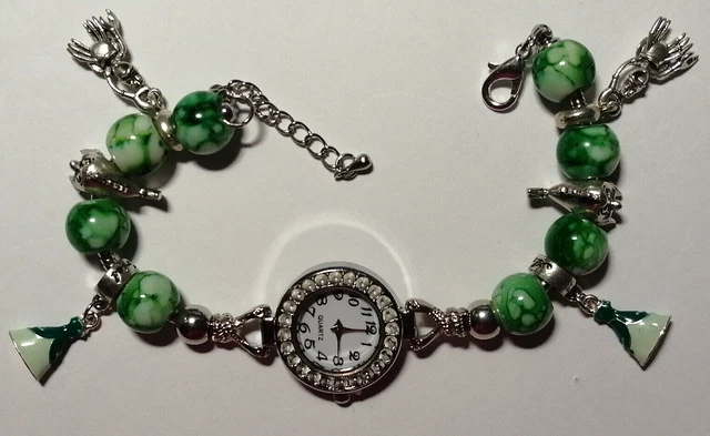 Handmade ARIEL / LITTLE MERMAID Bracelet Watch with 6 Silver  and Enamel Charms