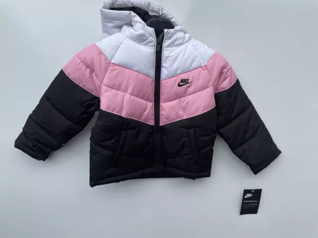 Nike Baby Toddler Girls Puffer Jacket Coat Black White Pink Age 24 Months Bnwt