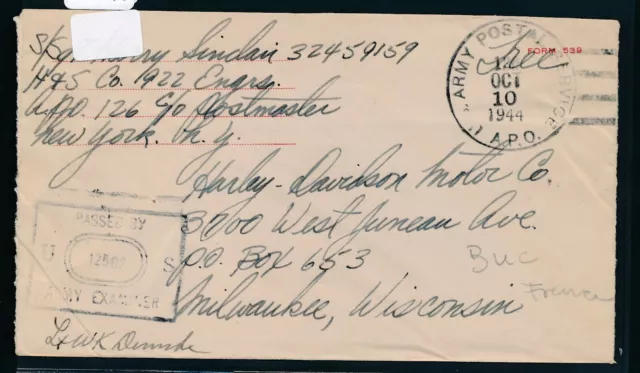 42310) US field post cover WWII, APO 126 10.10.44, Buc France