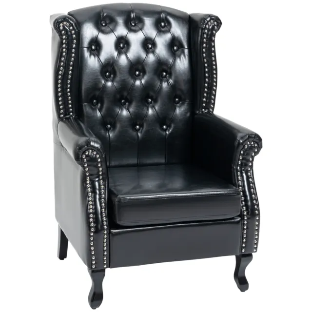 HOMCOM Chesterfield-style Wing Back Armchair Tufted Accent Chair Black