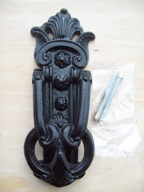 9" Heavy Duty Black Antique Cast Iron Ornate Fancy Old Style Door Knocker