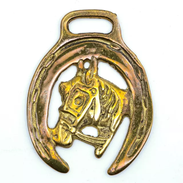 Vintage Horseshoe Horsehead Horse Brass Saddle Bridle Stable Pub Decoration 3"