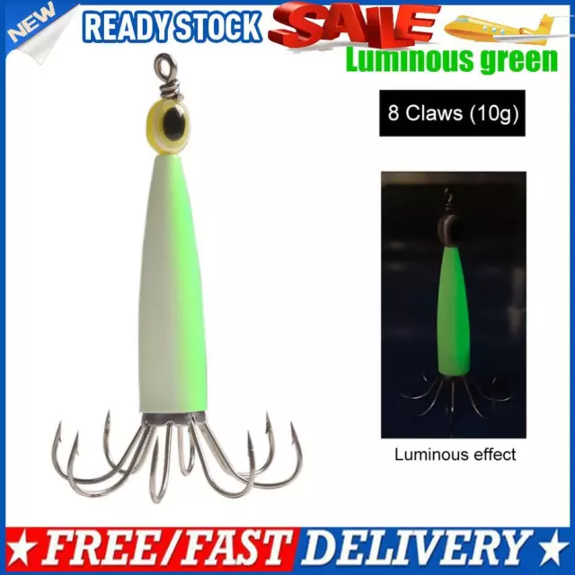 SQUID JIG FISHING Lure Hook Octopus Artificial Hard Bait (Luminous Green 8  Claw) $7.59 - PicClick AU
