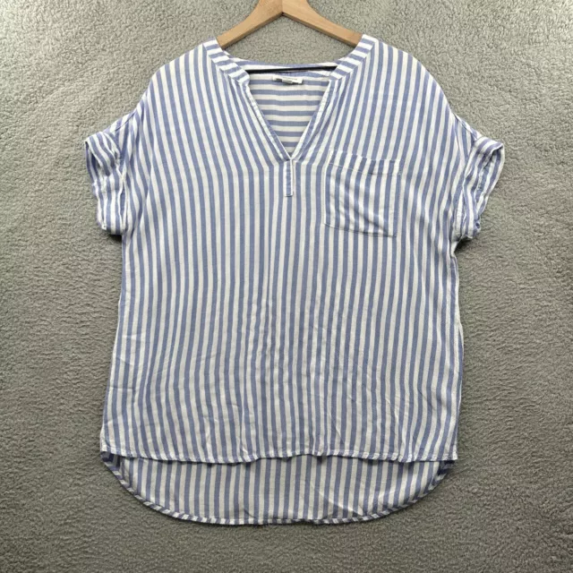 BEACH LUNCH LOUNGE Top Womens Large Blue White Striped Nautical Beachy