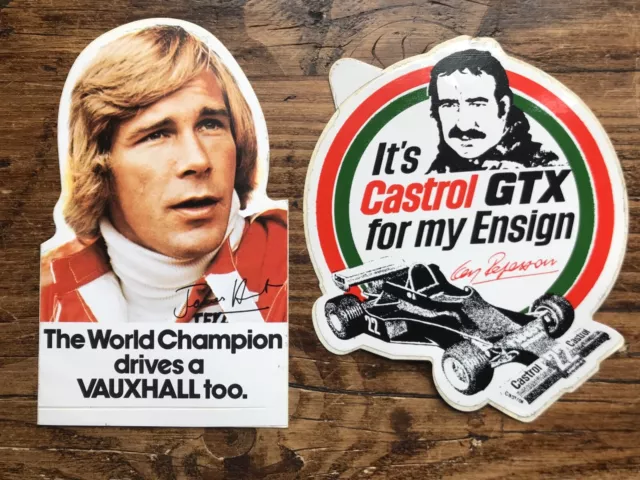 James Hunt & Clay Regazzoni Formula 1 stickers 1977 Vauxhall McLaren Ensign