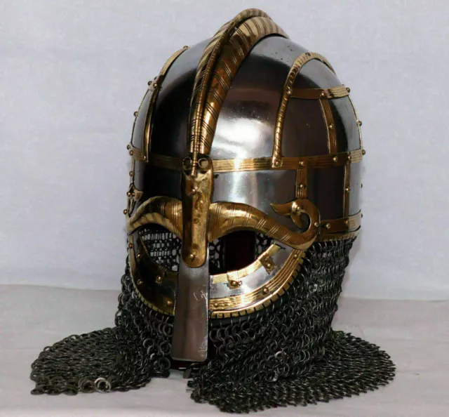 Medieval Viking Helmet Steel Vendel Helmet With Chainmail Hand Forged SCA/ Larp
