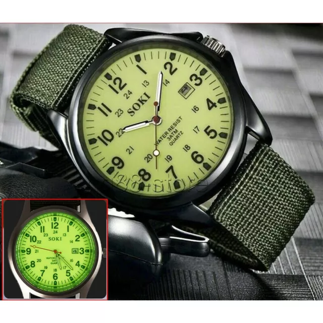 UK Military Army Mens Date Canvas Strap Analog Quartz Sport Wrist Watch Gift