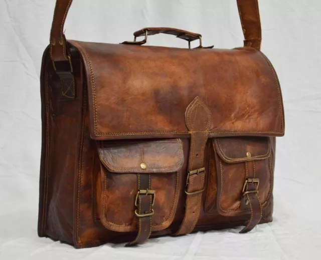 Nuevo para Hombre Cuero Vintage Marrón Grande Bandolera Bolsa Portátil Cartera