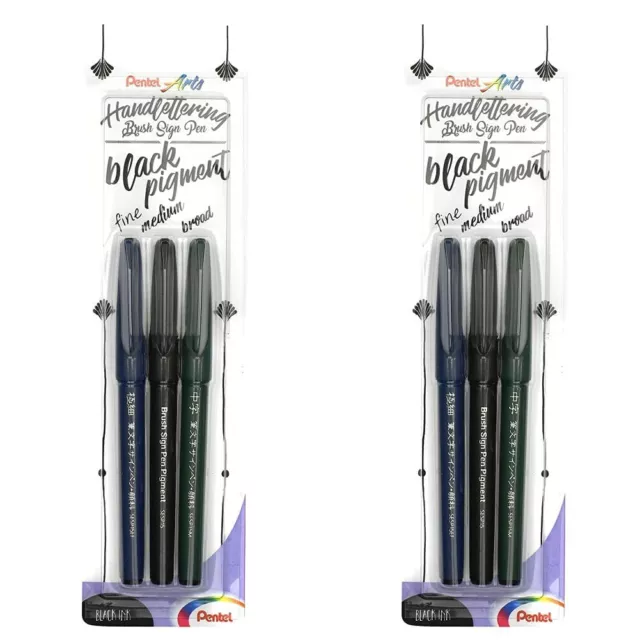 Pentel XSESP15/3 Brush Sign Pen Pigment Black Ink Edition Calligraphy Pen with F