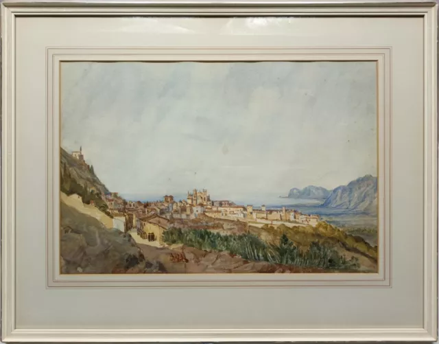 Late 19Th/Early 20Th C. Watercolour Painting Of A Continental Coastal Townscape.