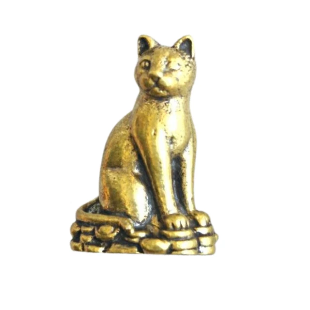 Vintage Cat Brass Mini Figurine Statue Doll House Animal Home Decor Lucky Gift