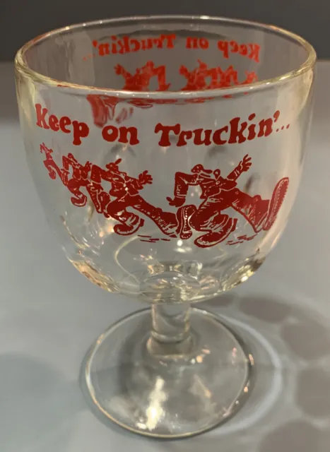 70s Keep on Truckin' Drinking Glass Beer Mug R Crumb Goblet - 6" Tall