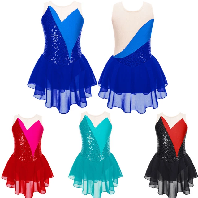 Paillettes Figure Bambine Pattinaggio su ghiaccio Abito Leotard Balletto Costume Danza Jazz