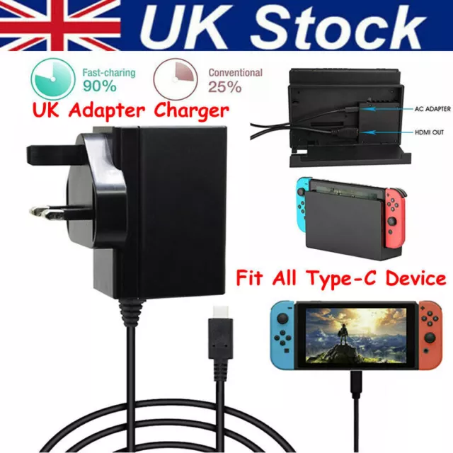 For Nintendo Switch Mains Adaptor/Adapter Charger Plug UK Fast Charging Power