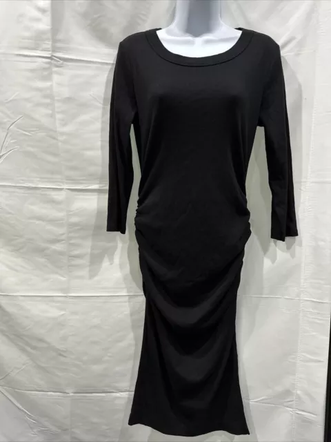 NWOT Michael Stars Ribbed Ruched Midi Dress Size Large Petite - Black