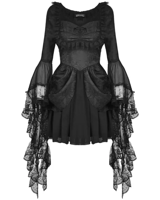 DARK IN LOVE Womens Gothic Courtesan Jacquard Lace Sleeve Mini