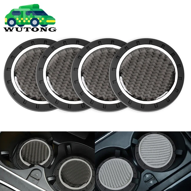 4x Black Carbon Fiber Cup Holder Pad Water Cup Slot Non-Slip Mat Car Accessories
