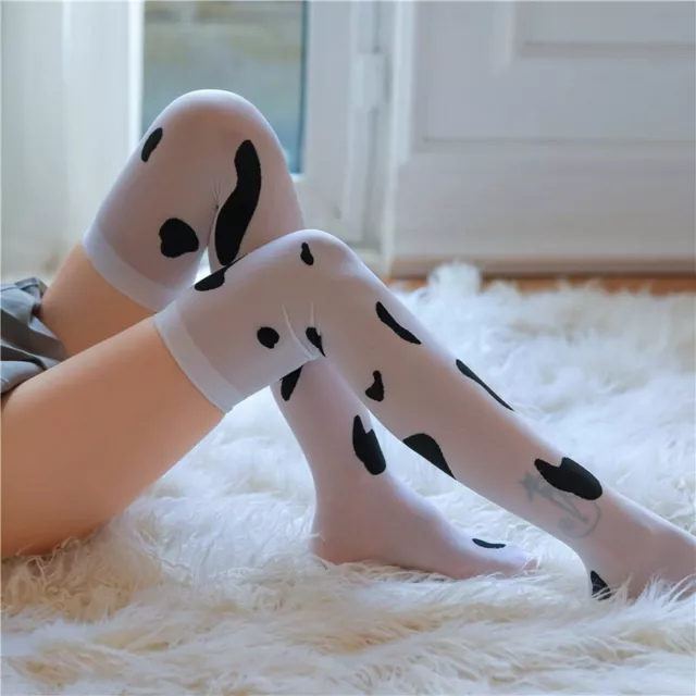 Vache Spots Imprimé Noir Blanc Collants Bas Autofixant Cosplay Cadeau 8873