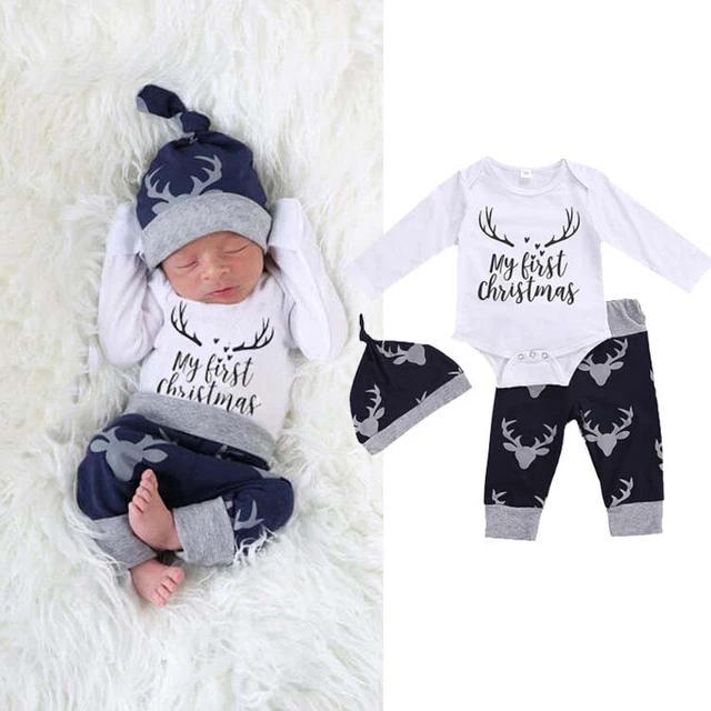 Tuta abito natalizio neonato bambino mio primo compleanno cappello romper set pantaloni vestiti