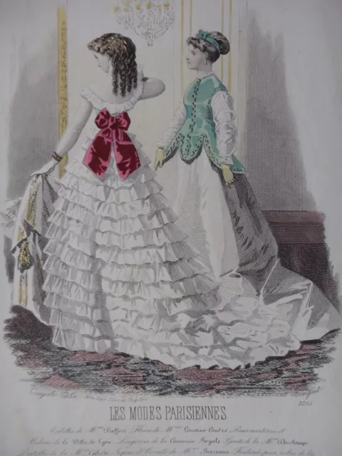 ANTIQUE ENGRAVING FASHION 19th century - LES MODES PARISIENNES - TOILETS BY MME PIEFFORT