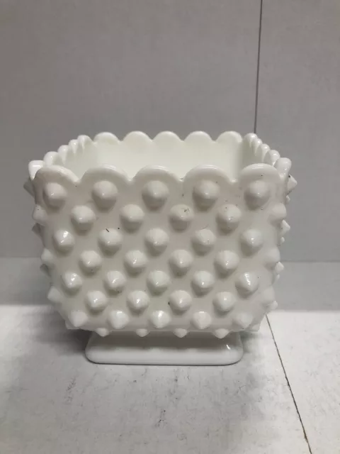 Fenton Milk Glass (4" X 4" X 4" ) Square Hobnail - Candy Dish Or Vase