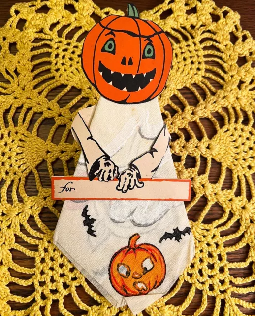 RARE UNused Antique Vintage Halloween JOL Placecard Napkin Decoration Gibson 30s