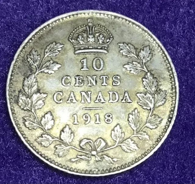 CANADA 1918 10 Cent Silver Coin British King George V V Nice #4240