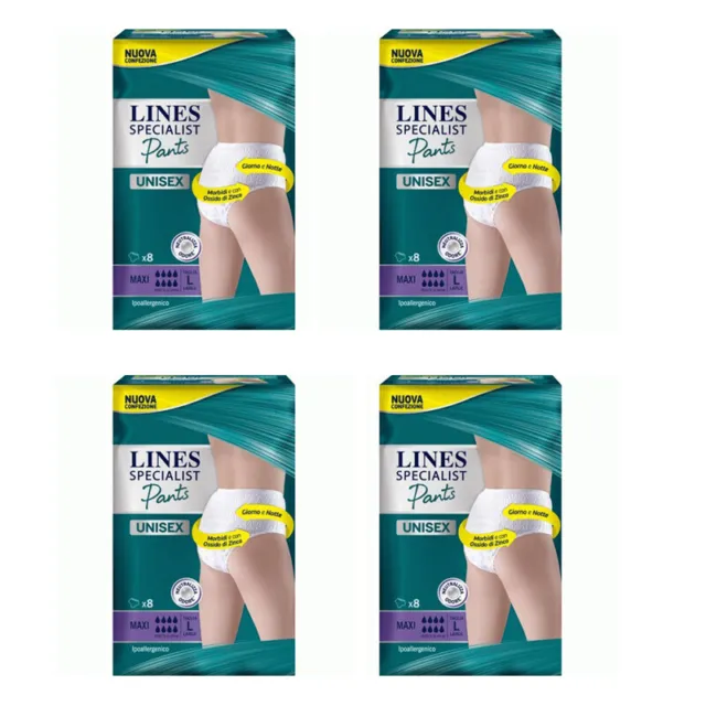 Lines Specialist Pants Plus Unisex, Mutande Assorbenti per Incontinenza  Donna e Uomo, Asciutto Lampo e Massima Protezione, Zero Odore, Taglia L