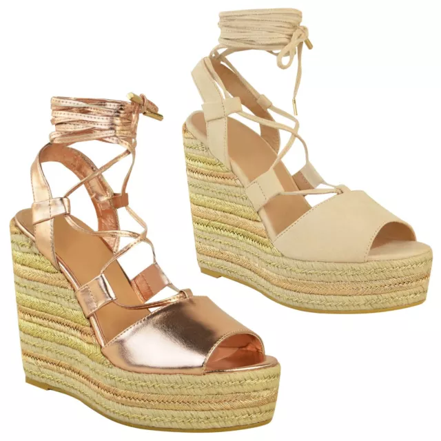 Sandali da donna Espadrille zeppe laccia cinturini festa plateau taglia