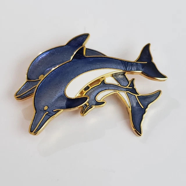 Vintage Brooch Enamel Dolphin Retro Collectible Costume Jewelry Pin