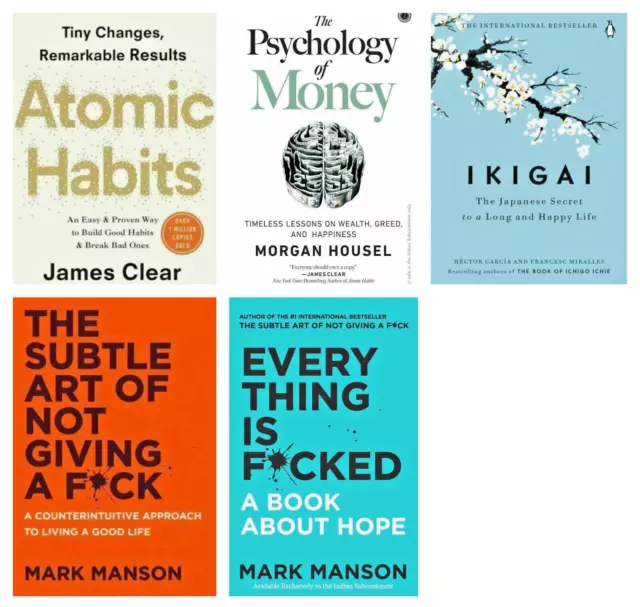 set 5 book Atomic+Psychology+everything is fcked Subtle Art+ ikigai Paperback