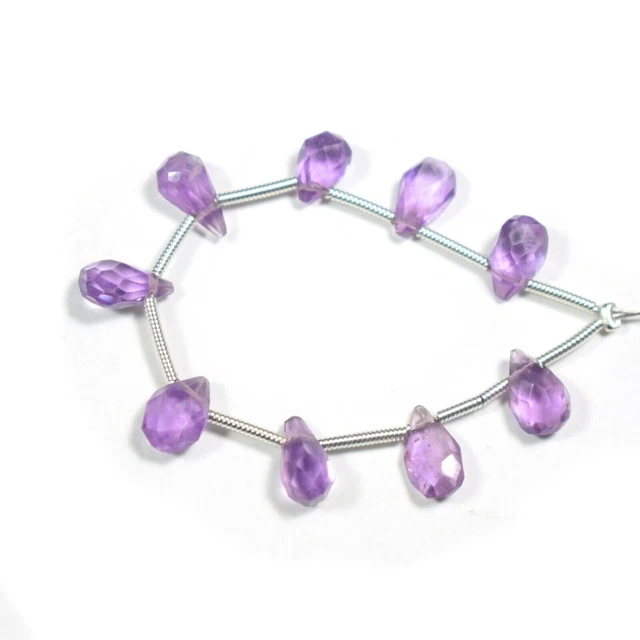 9Pcs A+++ Purple Amethyst Faceted Briolette Gemstone Craft Making Loose Beads