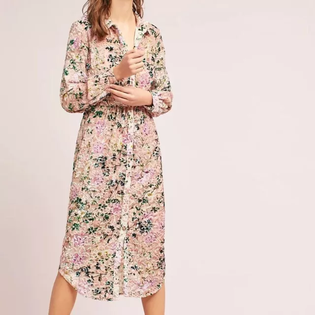 NWT Anthropologie Hemant & Nandita XS P Semi Sheer Midi Button Up Shirt Dress