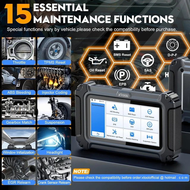 XTOOL D5S OBD2 Scanner: Strumento Diagnostico Auto con 16 Reset, Motore ABS SRS Trasmissione OBD2 Lettore di Codice con CAN FD, Olio/ABS/EPB/DPF Reset, Aggiornamento Gratuito a Vita