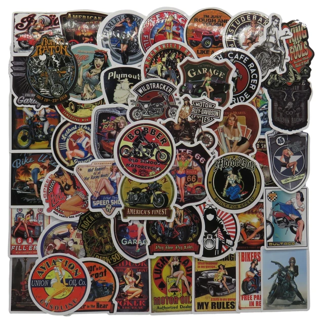 50 Stück Biker Aufkleber Pin Up Girls Sticker Set Stickerbomb