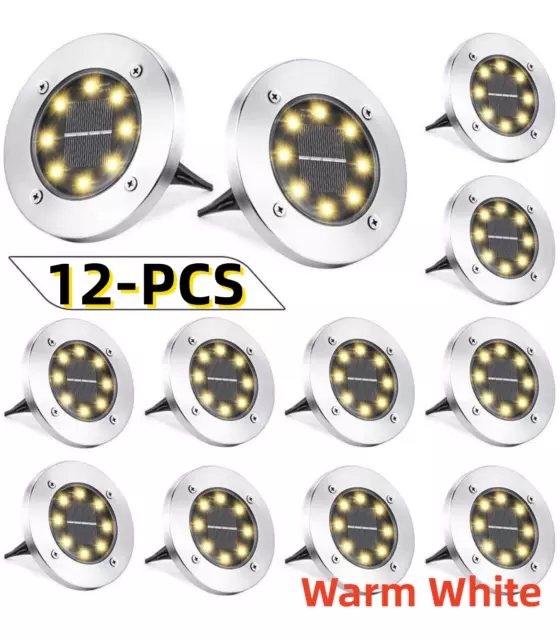 12-PCS Solar In Ground Lights Outdoor Buried Lamp Disk LED Lawn Pathway Garden W