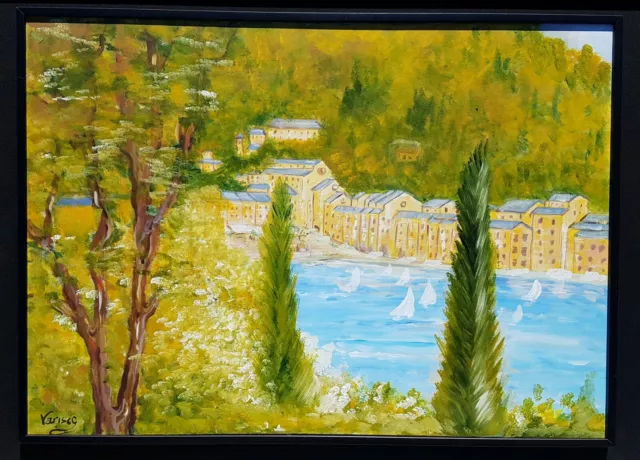 Igor Varisco ( ? - ?  ). Portofino. Dipinto marina olio su tela cm 50 x 70