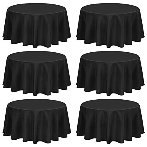 6 Pack Round Polyester Tablecloth 60 inch Black Waterproof Table Cloth fit 4 ...