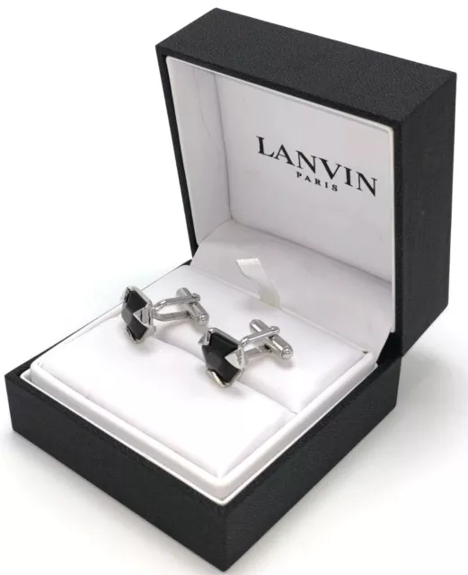 $340 LANVIN Rhodium Plated Cufflinks with Faceted Onyx 2