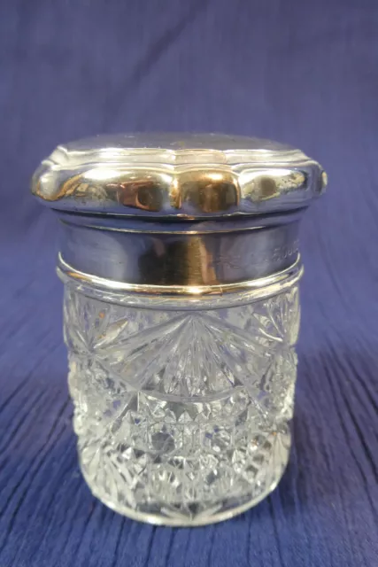 Vintage Silver Topped Cut Crystal Dresser Jar : Germany
