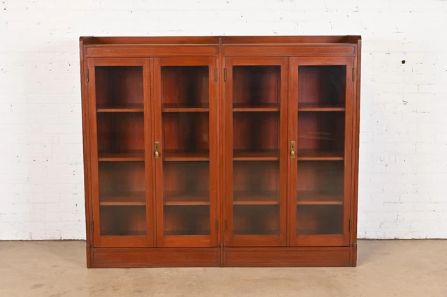 Antique Arts and Crafts Solid Mahogany Double Bookcase, Circa 1920s
