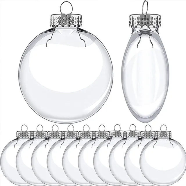 10Pcs 6-10cm Christmas Ball Baubles Ornaments Clear Flat Balls Xmas Tree Hanging