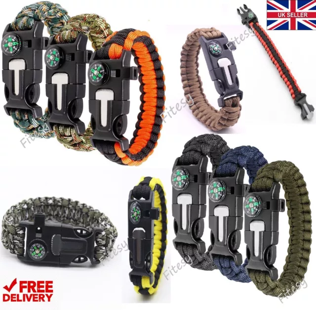 Paracord Bracelet Survival Armband Camping Kit Firestarter Compass Whistle Gifts