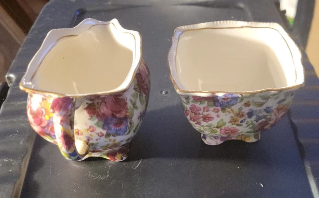 Royal Winton Summertime Grimwades Rose Chintz Creamer Sugar Bowl  England 2