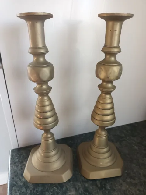 pair of large brass candle sticks - S9