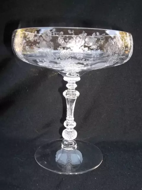6"  Cambridge Glass Rose Point Tall Comport Clear Stem#3500