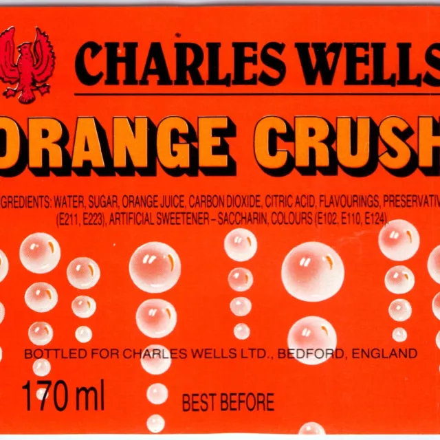 Vtg Charles Wells Orange Crush Soft Drink 170ml Soda Bottle Paper Label C33